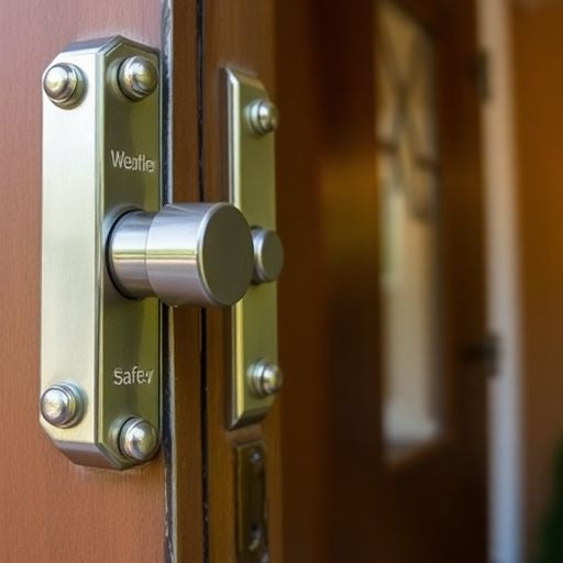 Close-up of a bolt lock on a door.