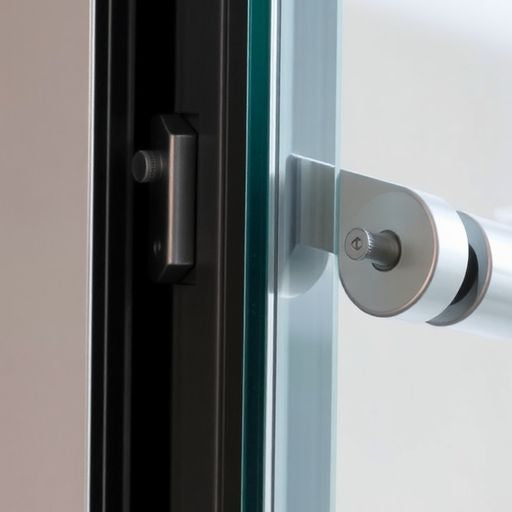 Close-up of sliding glass door rollers installation.