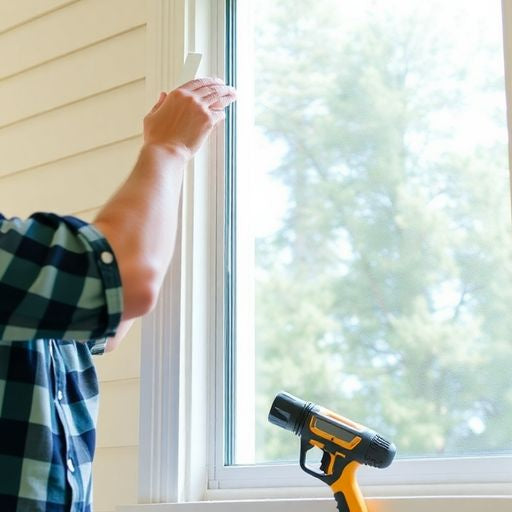 Homeowner installing aluminum windows with tools in hand.