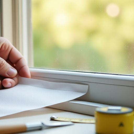 Person installing weather stripping on sliding window.