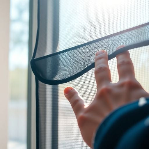 Person removing window screen with hands in sunlight.