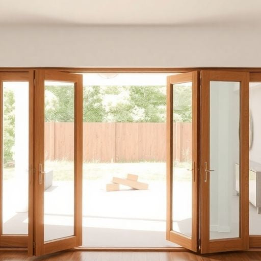 Bifold doors installed without tracks in a modern room.