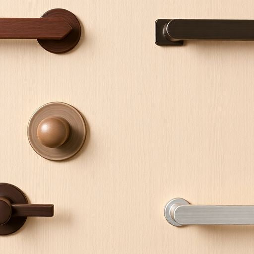 Different Pella sliding door handles on display.
