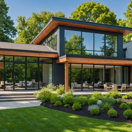 Modern home with Andersen windows and vibrant garden