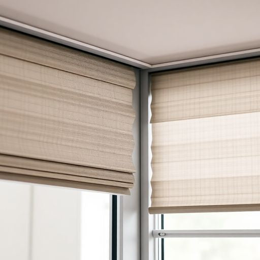 Magnetic blinds installed inside a door for functionality.