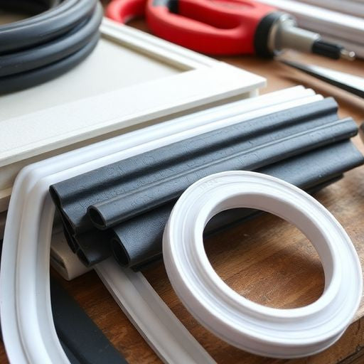 Close-up of weather stripping materials and tools.