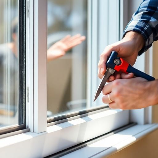 A homeowner removing an aluminum window with tools.