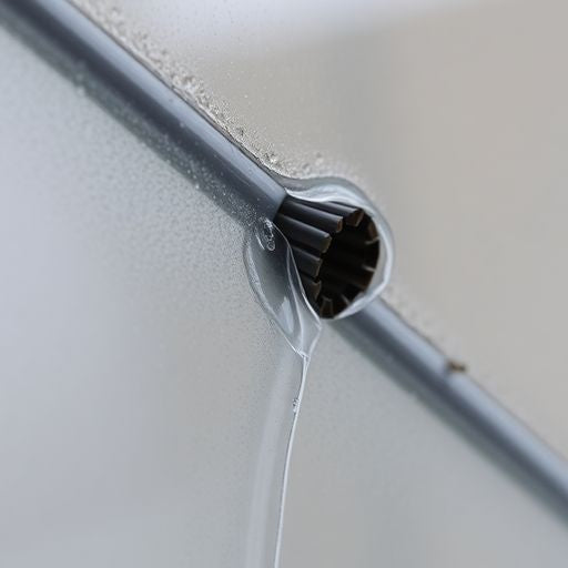 Broken window seal with foggy condensation between glass panes.