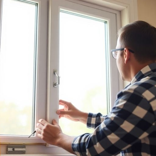 Professional installing a vinyl window in a home.