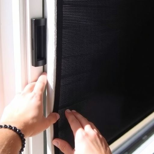 Person removing sliding screen door from track.