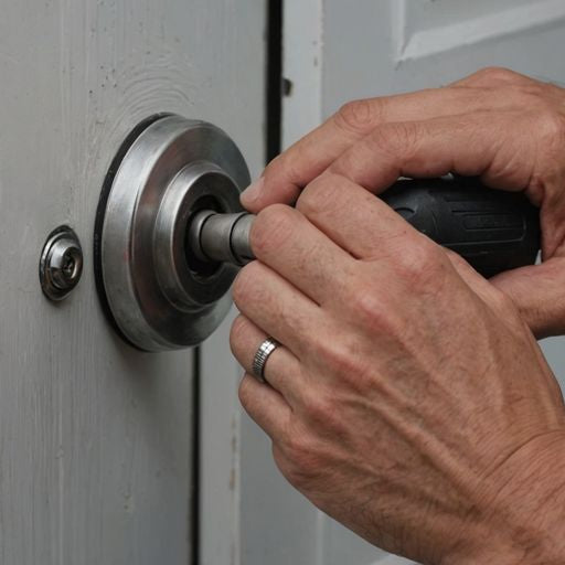 Person removing sliding door handle with screwdriver