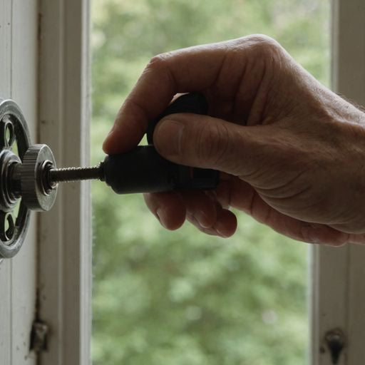 Hand using screwdriver on window crank