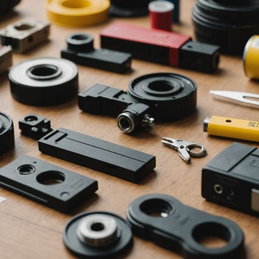 Various weather stripping tools and materials on a table.