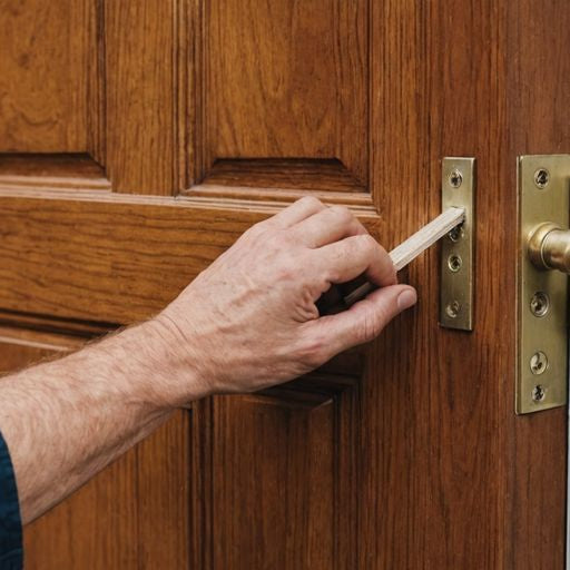 Applying weather stripping to a wooden door