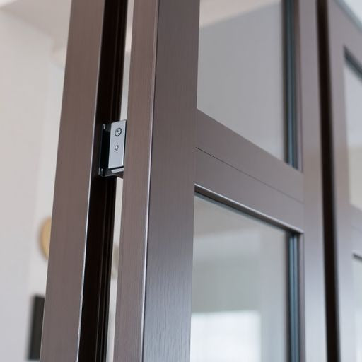 Bifold door with aligned panels and visible hinge mechanism.