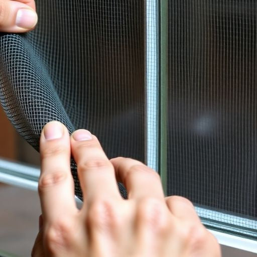 Hands removing an old window screen from a frame.