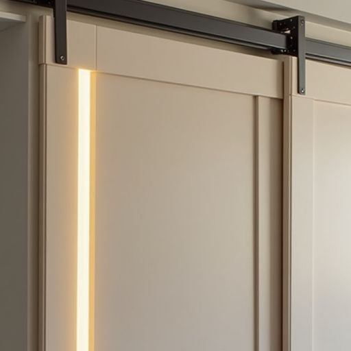 Close-up of a sleek sliding closet door installation.