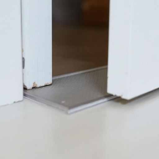 Close-up of a door sweep sealing a doorway.