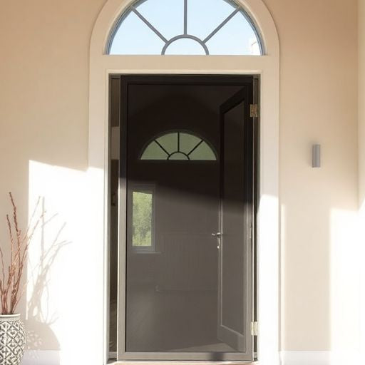 Modern door screen enhancing home entrance with natural light.