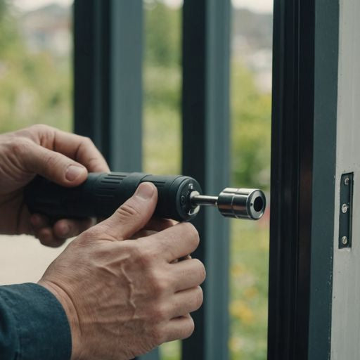 Replacing sliding door handle with screwdriver and new handle.