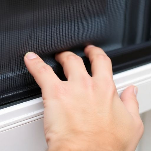 Person removing a window screen with focused technique.