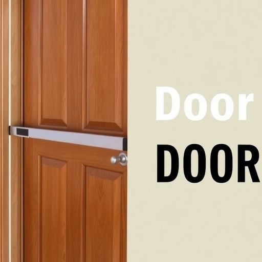 Photograph of a door security bar on a wooden door.
