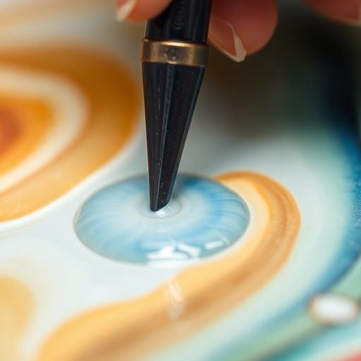 Close-up of a glazing tool on ceramic surface.