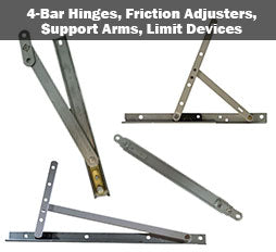Four Bar Hinges, Friction Adjusters, Support Arms, Limit Devices