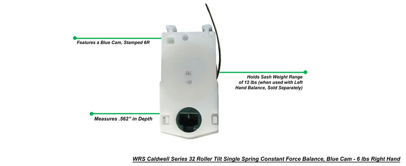 Left or Right Hand Caldwell Series 32 Roller Tilt Single Spring Constant Force Balance, Blue Cam - .562", #6L or #6R, 12 lbs