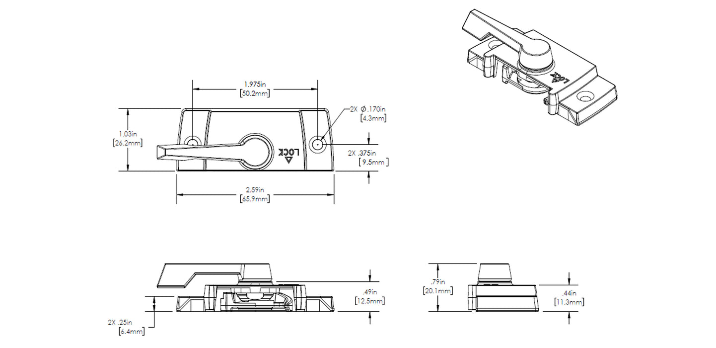 WRS Truth Sweep Lock, Large Cam, White - No Lugs