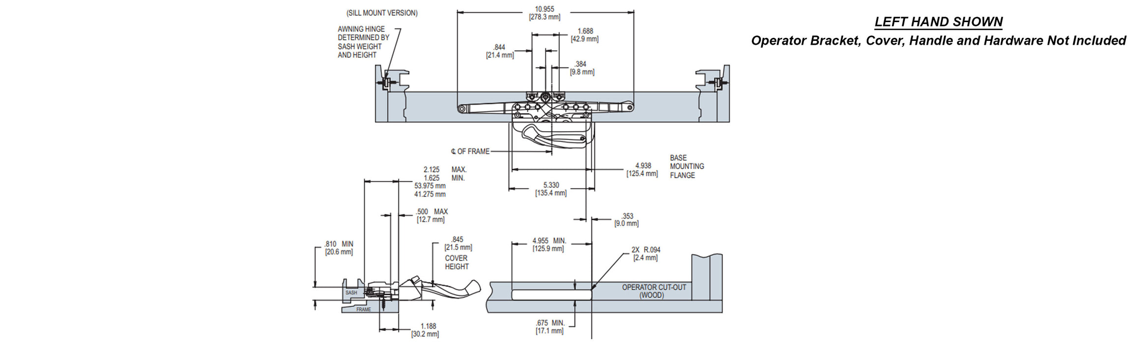 WRS Truth Encore Narrow, Sill-Mount Awning Operator - Left or Right Hand