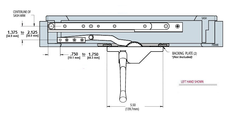 WRS Truth Left or Right Hand Dyad Awning Casement Operator - Clay (No Offset, Clip Under)