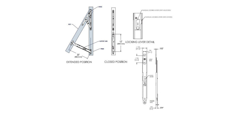 WRS Truth Hardware 20" Stainless Steel Support Arm - .110" Bracket
