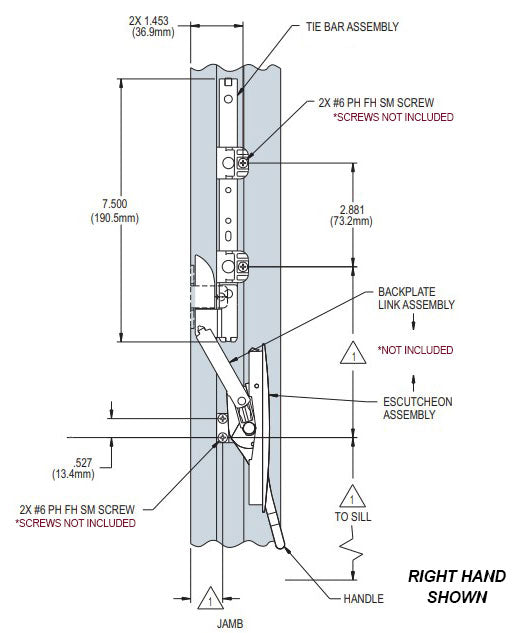 WRS Truth Left or Right Hand Tie Bar with Guides for Mirage Concealed Multi-Point Locking System