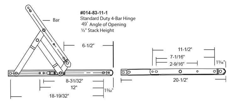 WRS Truth 301 Series Stainless Steel Heavy Duty 4-Bar Hinge with Stop - 20"