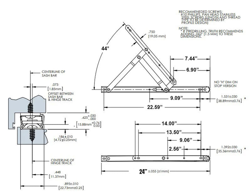 WRS 24" Stainless Steel Heavy Duty 4-Bar Hinge with Stop