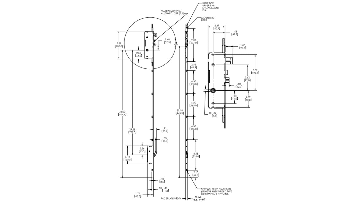 WRS Truth Sentry Lower Lock/Gear & Bar Assembly for Patio Doors - 41.3"