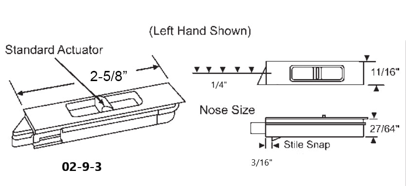 2-5/8" White Tilt Latch Set - 1/4" Nose - 3/16" Snap Style