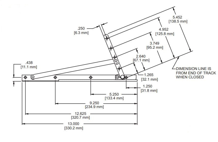 WRS Truth 13" Steel Concealed Maxim Egress Hinge  -  Lower Left Hand