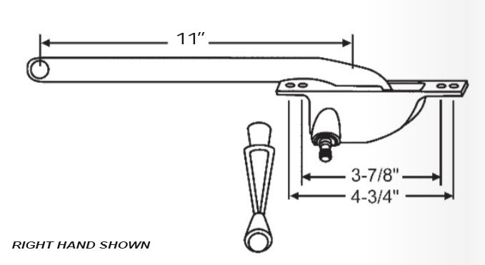 WRS Left Hand 11" Face-Mounted Single Arm Operator & Handle Set - Aluminum