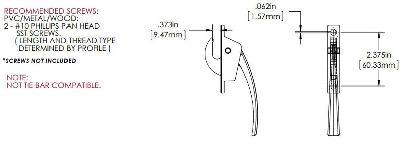 WRS Non-Handed 2.375" Casement Locking Handle  -  Chestnut Bronze