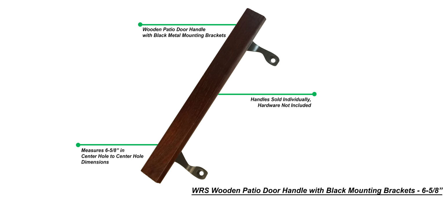 WRS Wooden Patio Door Handle with Black Mounting Brackets - 6-5/8"