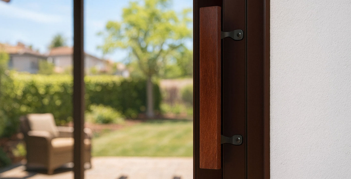 WRS Wooden Patio Door Handle with Black Mounting Brackets - 6-5/8"