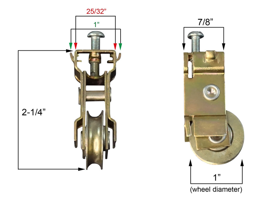 WRS Corrosion Resistant Steel Patio Door Roller - 1" Diameter Concave Steel Wheel