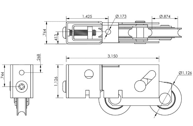 WRS Tandem Patio Door Roller - 1-1/8" Wheels