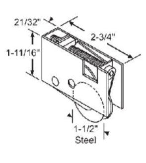 WRS Pella Old Style Steel Patio Door Roller  -  1-1/2" Concave Wheel
