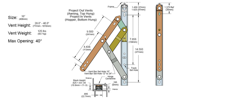 WRS Series 2000 Stainless Steel Projection Hinge - 16"