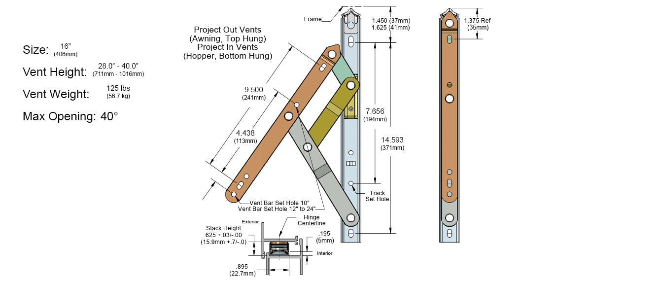 WRS Series 2000 Stainless Steel Projection Hinge - 16"
