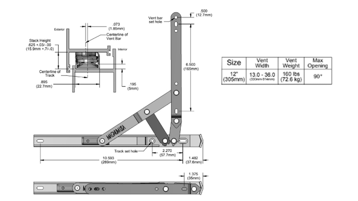 WRS 12" Heavy Duty Magnum Casement Egress Hinge