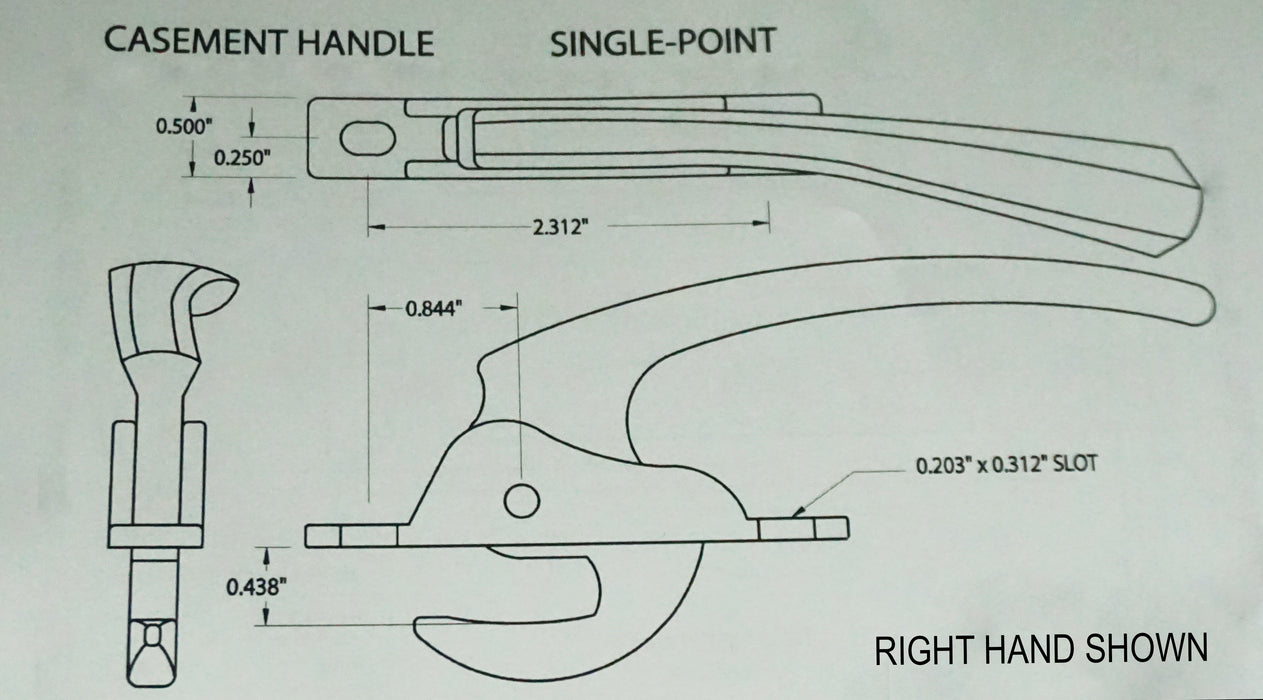 WRS Right Hand Single Point Casement Locking Handle - White Bronze